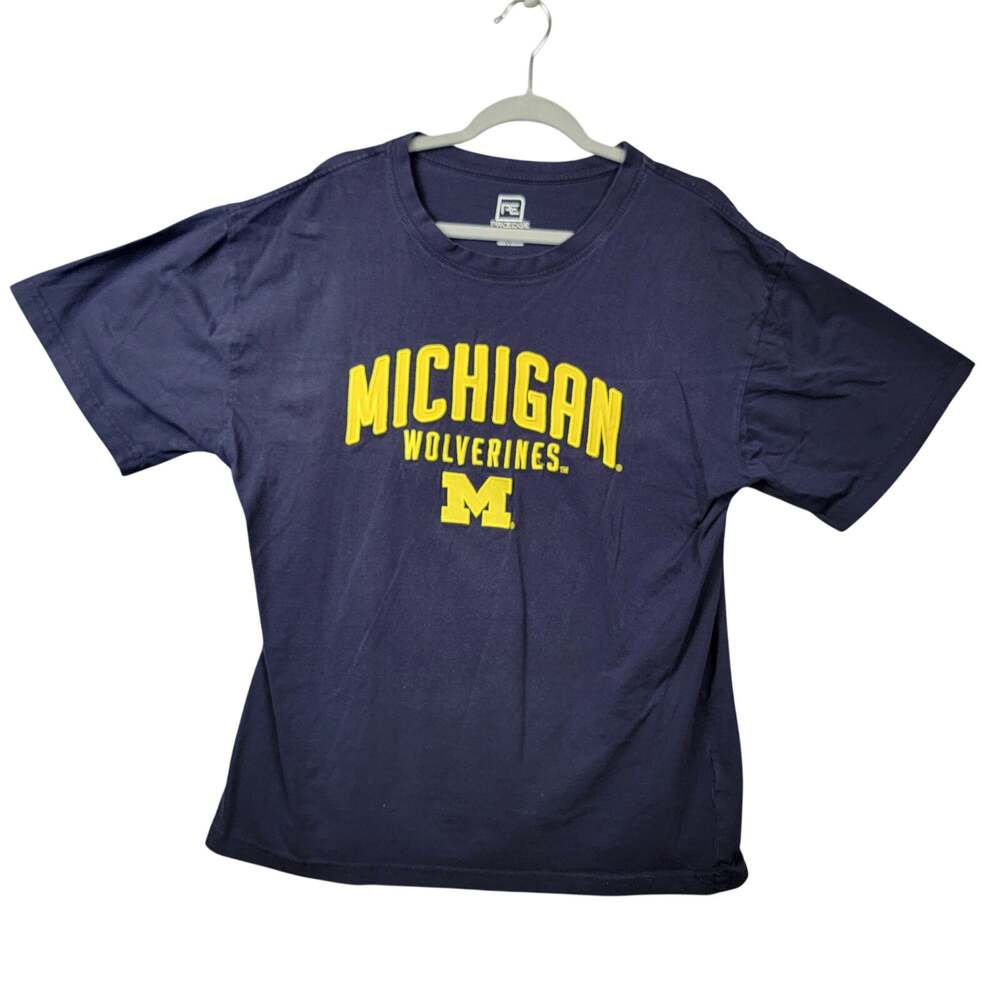 Pro Edge University of Michigan Wolverines Graphic Tee Mens XL Navy Blue Short